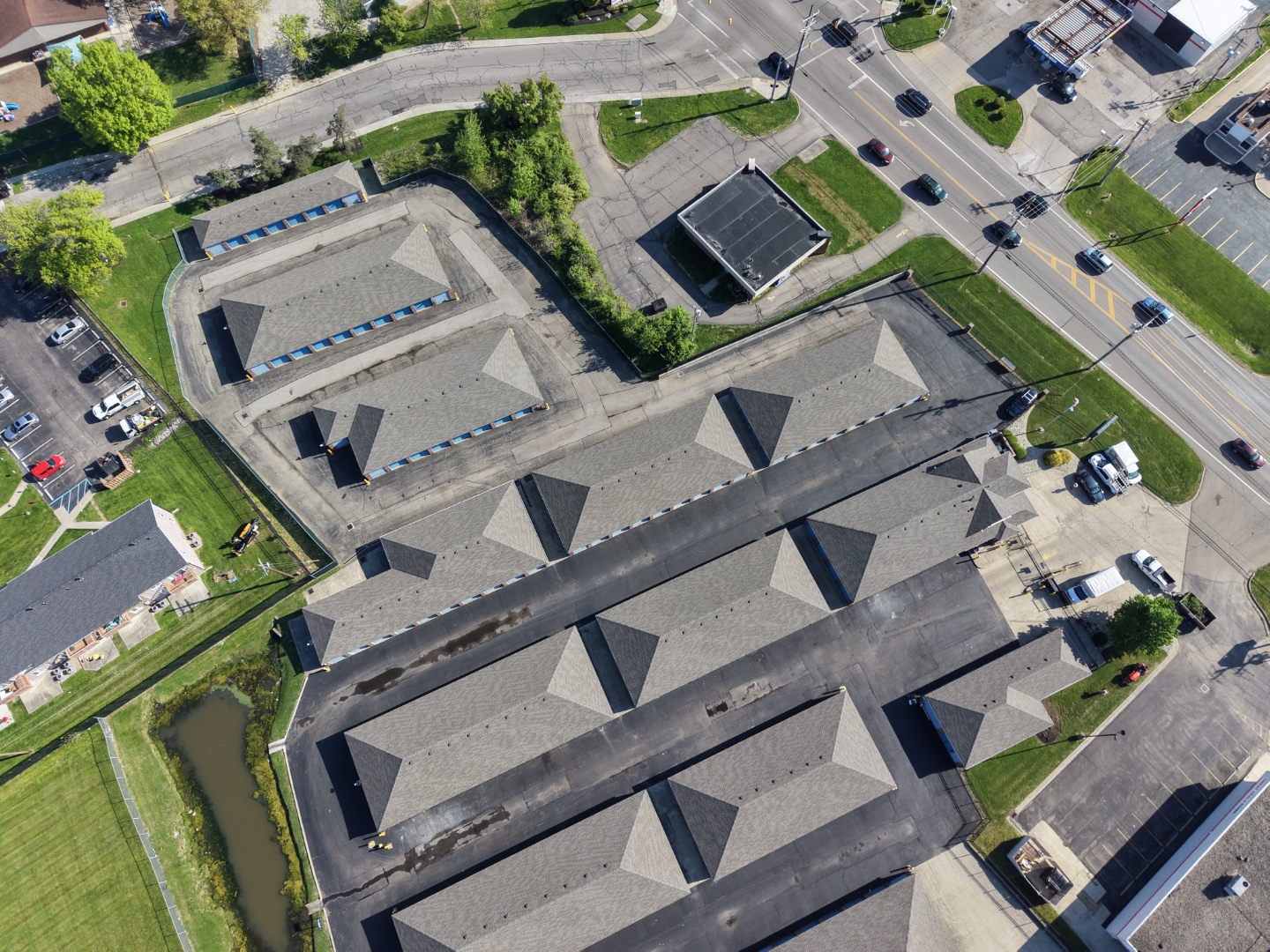 Aerial angle view of commercial property