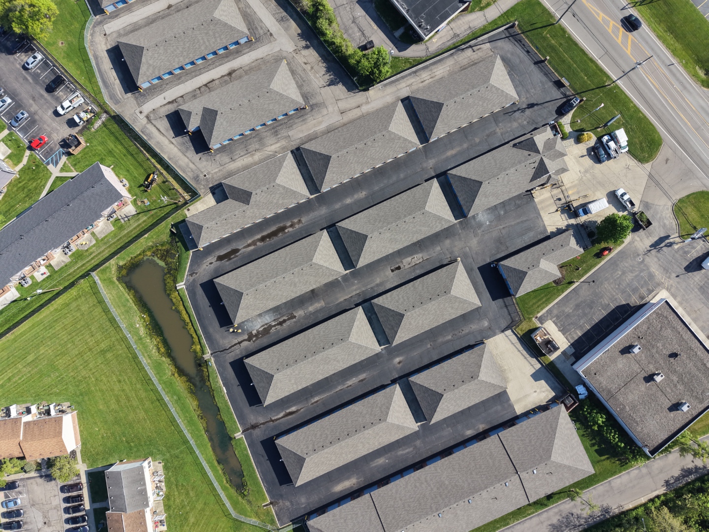Aerial close-up of roofing project
